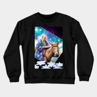 Old Lady in kimono riding a donkey greeting card Crewneck Sweatshirt